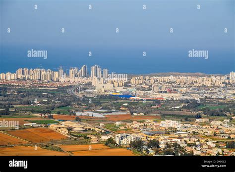 Aerial view of Sharon District, Israel from within a Cessna airplane ...