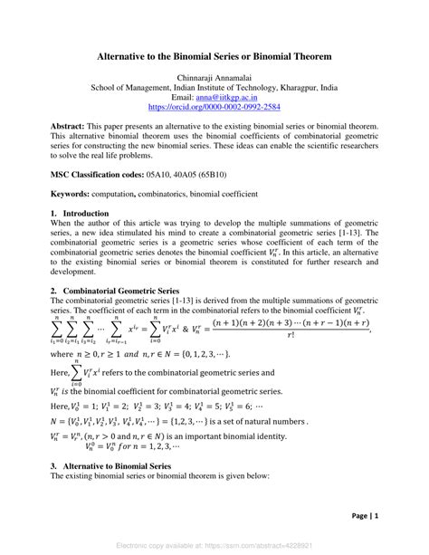 (PDF) Alternative to the Binomial Series or Binomial Theorem