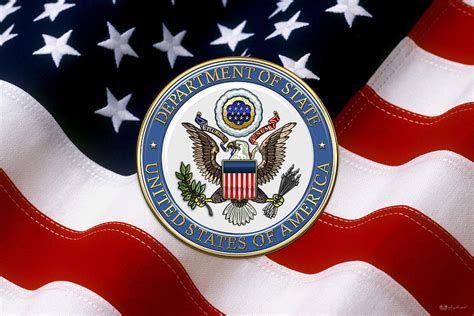 U. S. Department of State - D o S Emblem over American Flag Digital Art by Serge Averbukh - Pixels