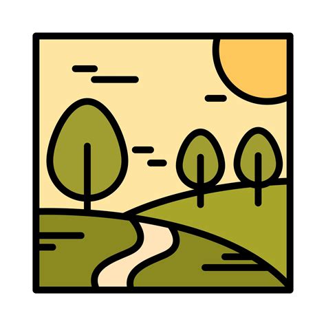 landscape path trees meadow nature sun sky cartoon line and fill style 2594262 Vector Art at ...