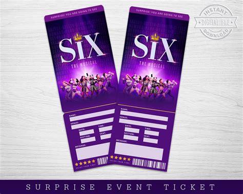 Digital Six Broadway Surprise Ticket Printable Six Musical - Etsy