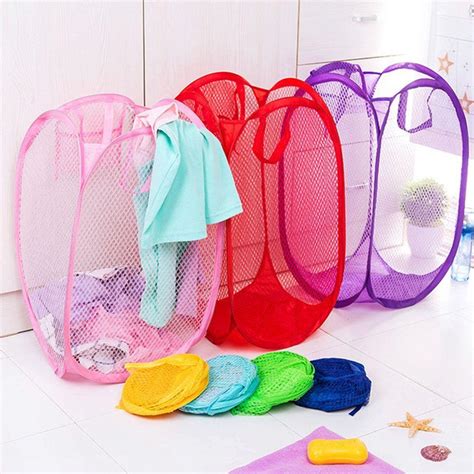 Mesh Laundry Basket Portable Nylon Laundry Hamper Dirty Clothes Bag Storage Baskets Clothes ...