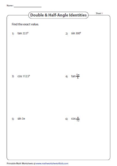 35 Double Angle Identities Worksheet - support worksheet