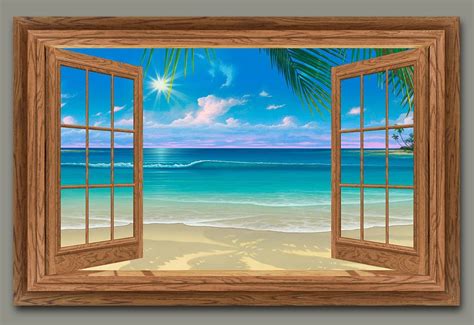 Sunny Day Seascape View from an Open Window Painting | Window painting, Window art, Paradise ...