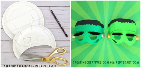 Paper Plate Frankenstein Mask Template - RedTedArt - Easy Crafts