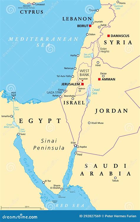 Israel And The Sinai Peninsula, The Southern Levant, Political Map ...