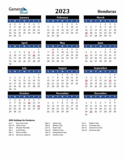 2023 Honduras Calendar with Holidays