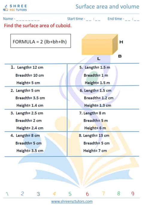 Surface area of Cuboid worksheets for Grade 8 Maths | shree rsc tutors