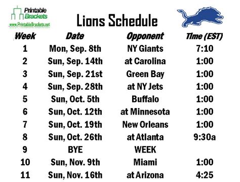 Lions Schedule | Detroit Lions Schedule