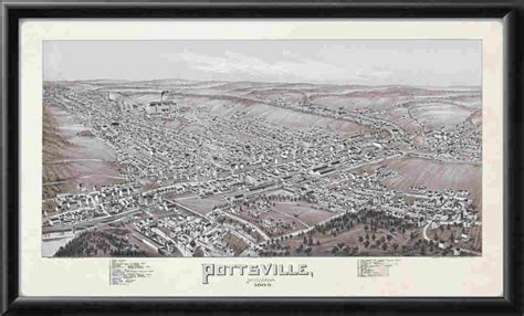 Bird's eye map of Pottsville, PA 1889 by T.M. Fowler - Vintage City Maps