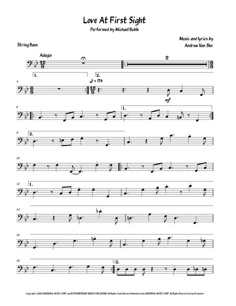 Love At First Sight Sheet Music | Michael Buble | String Bass Solo