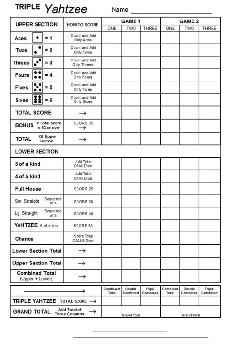 Yahtzee Printable Game Sheets