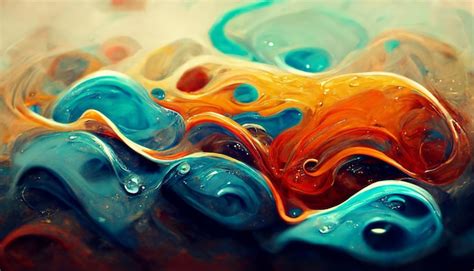 Premium Photo | Liquid paint abstract background colorful cyan orange thick paint art realistic ...