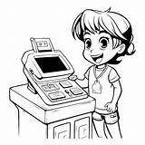 Premium Vector  Boy Using cash register Black And White sketch template