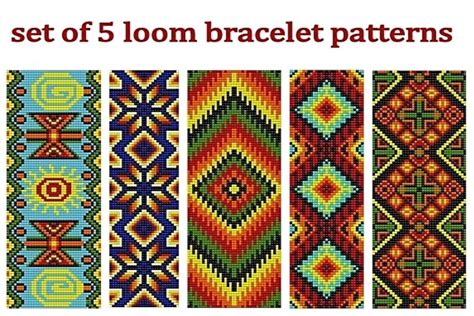 Bead Loom Bracelet Patterns Tribal Ethnic Huichol Set Of 5