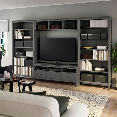 HEMNES TV storage combination - dark gray stained - IKEA | Ikea living room, Living room ...