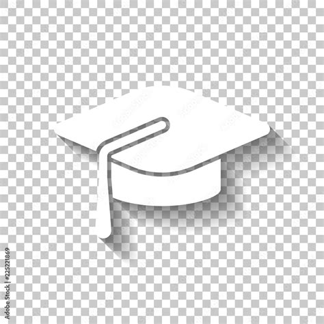 Graduation cap. Education icon. White icon with shadow on transp Stock ...