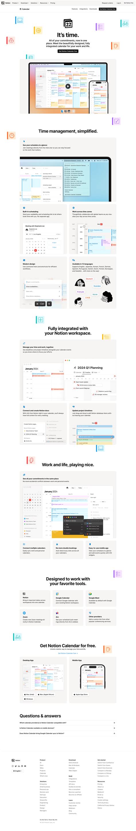 Notion Calendar page - SaaS Landing Page