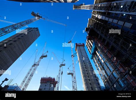 Construction cranes, Circle Square Manchester, North West England, UK ...