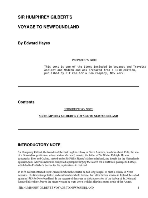 Sir Humphrey Gilbert's Voyage To Newfoundland by Hayes, Edward, Fl ...