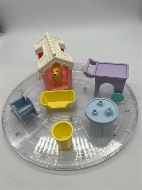 1990s Playskool Dollhouse Accessories Dog House, Dog, Rocking Horse, Cat Bed, Trash Can, Food ...