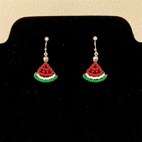 Free Palestine Small Watermelon Sterling Silver Earrings Mini Palestinian Flag Colors Bead ...