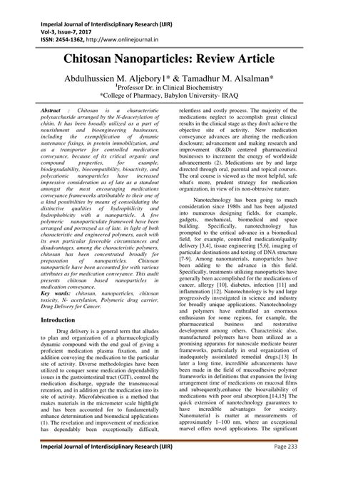 (PDF) Chitosan Nanoparticles: Review Article