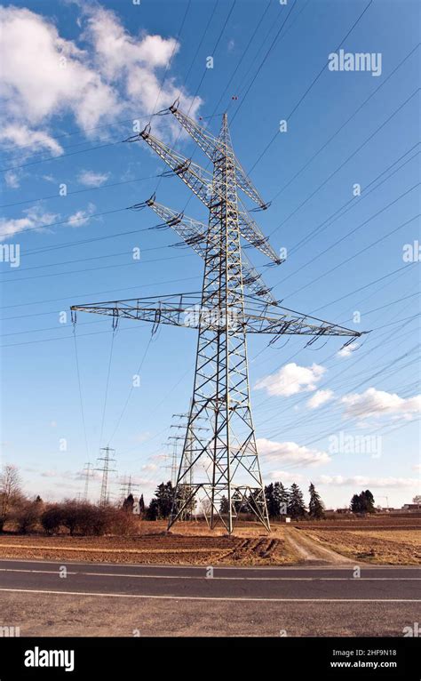 electricity tower for energy in beautiful landscape Stock Photo - Alamy