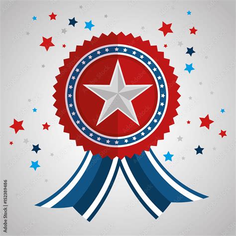 Red and blue award ribbon with stars over white background. Vector illustration. Stock Vector ...