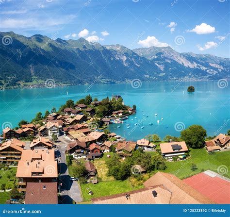 Aerial View on the Town and Interlaken Lake. Stock Photo - Image of ...