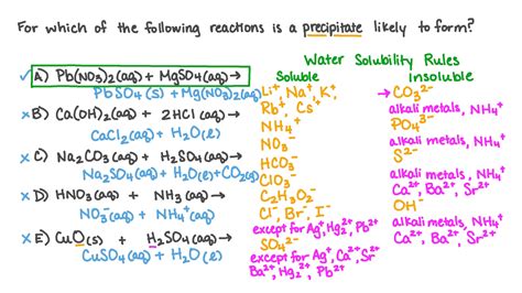 Question Video: Determining Which Reaction Will Produce a Precipitate ...