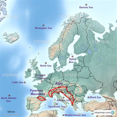 StepMap - Europe landmarks - Landkarte für Europe