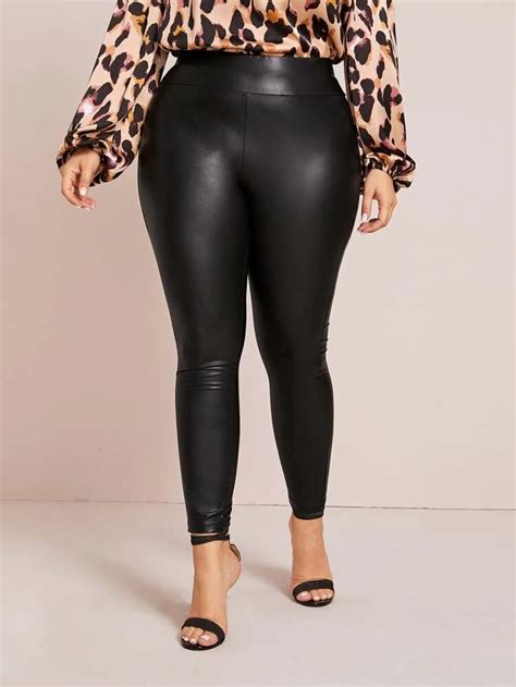 Plus Faux Leather Solid Leggings | SHEIN | Solid leggings, Plus size leggings, Plus size