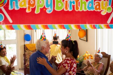 Old People Birthday Party With Friends In Geriatric - Stock Photo ...