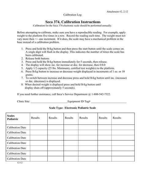 Seca 374, Calibration Instructions