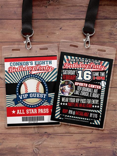 Baseball ticket Invitation, All-Star Birthday, VIP pass, Birthday ...