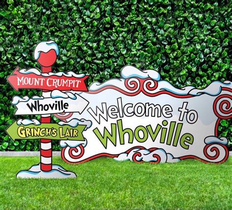 Grinch Yard Decoration Whoville Sign Set Welcome to Whoville Sign Whoville Pole Sign Printed On ...