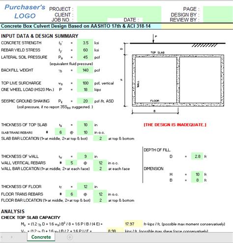 Concrete Box Culvert Design Spreadsheet Based on AASHTO 17th & ACI 318-14 | Civil4M