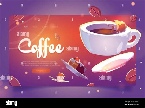 Coffee cartoon landing page white cup of hot drink Stock Vector Image & Art - Alamy