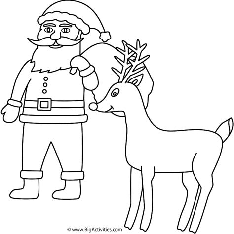 Santa Claus with Rudolph - Coloring Page (Christmas)