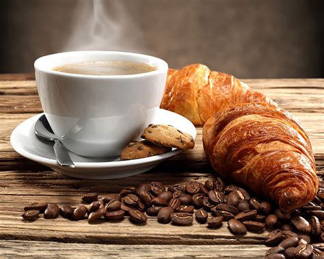 Wallpaper Coffee Croissant Breakfast Grain Cup Food Vapor Saucer