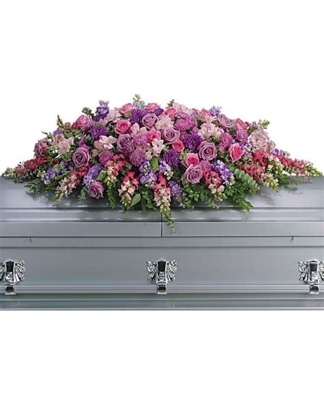 Sympathy Casket Spray Shades of Purple | Funeral floral arrangements, Funeral flower ...