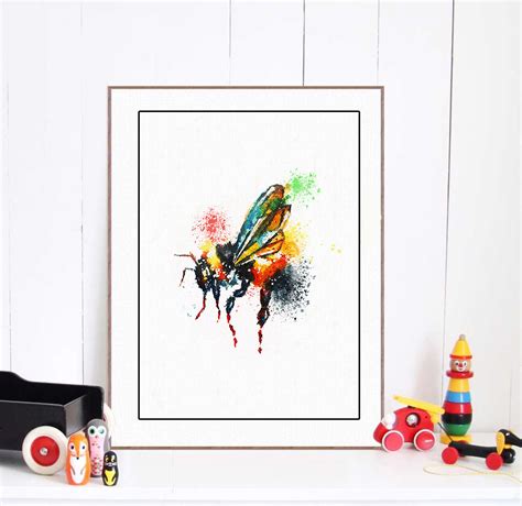 Bee watercolor digital print Honey bee print wall decor Animal | Etsy