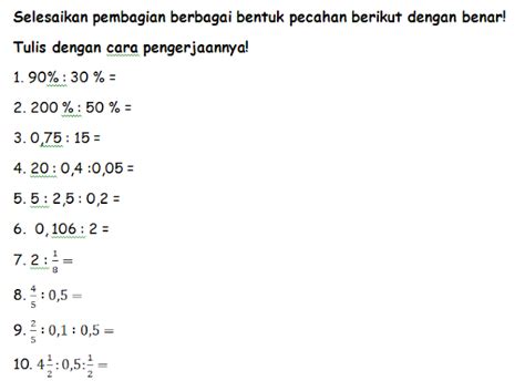 Soal Matematika Kelas 5 SD Pembagian Pecahan Biasa, Campuran, Persen ...