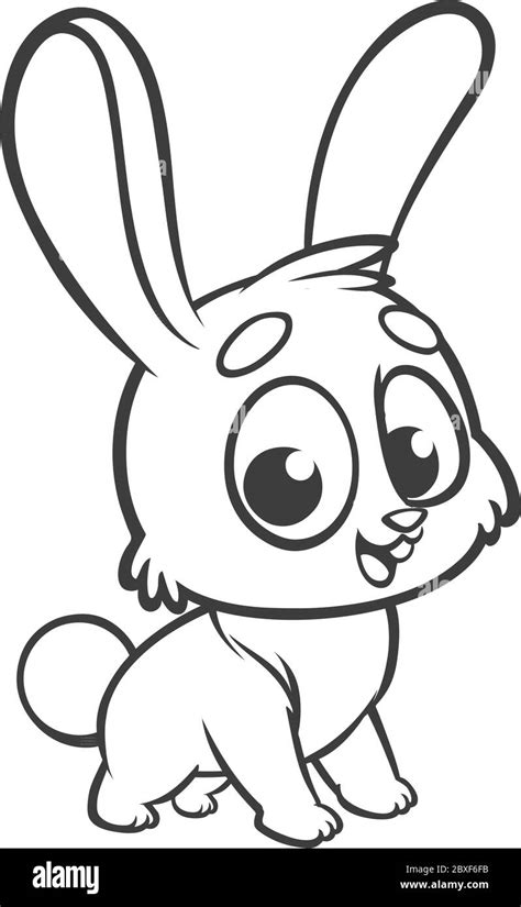 Coloring pages. Animals. Cartoon of a little cute bunny stands and smiles. Outlined line art ...