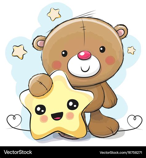 Cute cartoon teddy bear with star Royalty Free Vector Image