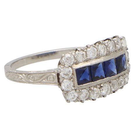 Princess Cut Sapphire and Diamond Cluster Panel Ring