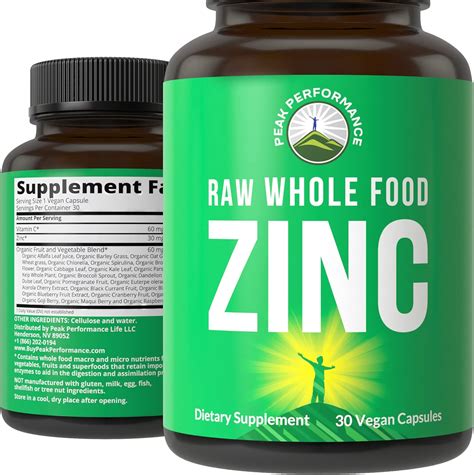 Buy Raw Whole Food Best Vegan Zinc Supplement with Vitamin C. Zinc ...