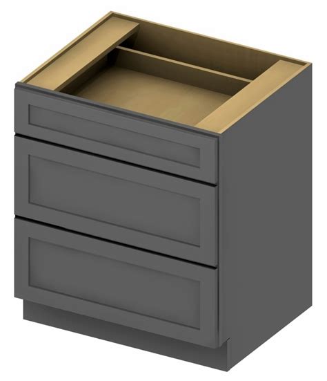 SG-3DB24 - 3 Drawer Base - 24 inch - Shaker Gray Base Cabinets | CabinetCorp