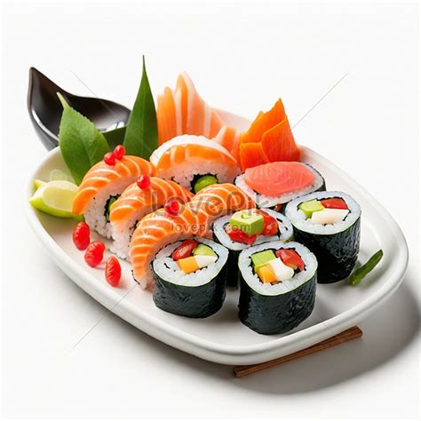 Exquisite Sushi Delights On A Clean White Background 사진 무료 다운로드 - Lovepik